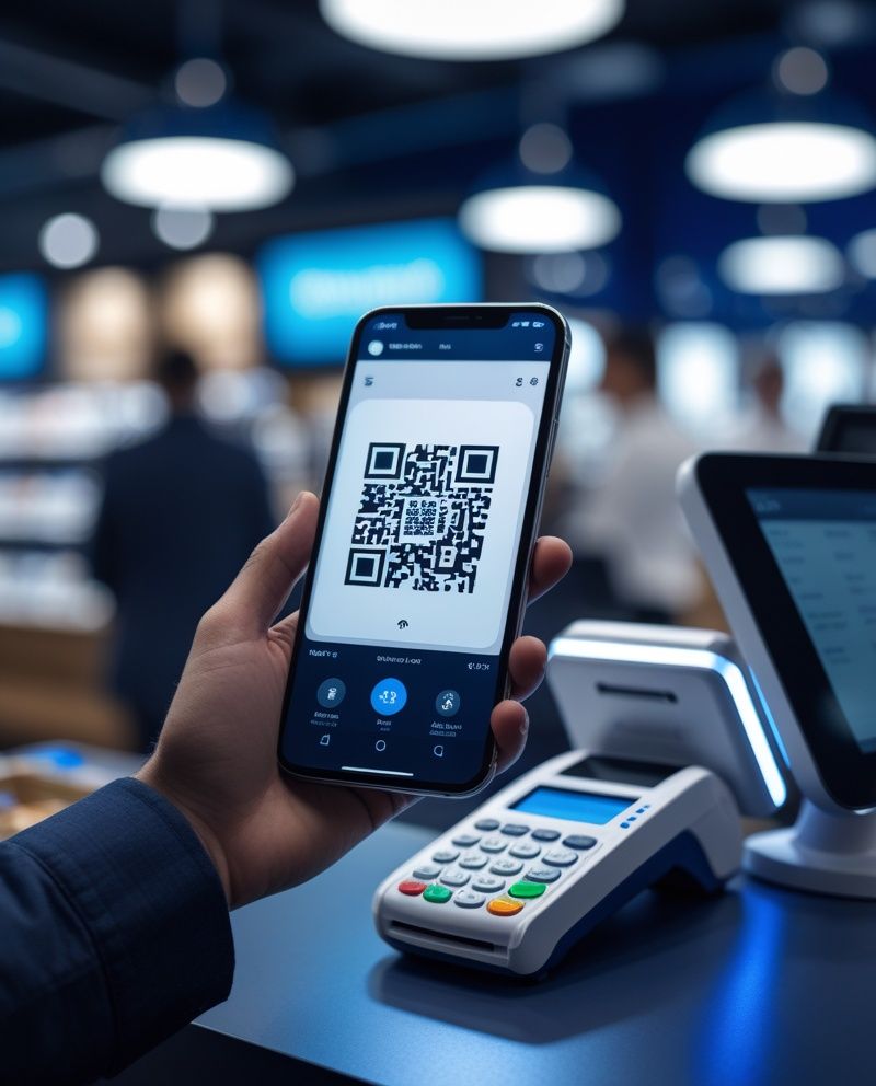 Оплата по QR-коду со смартфона у кассового терминала